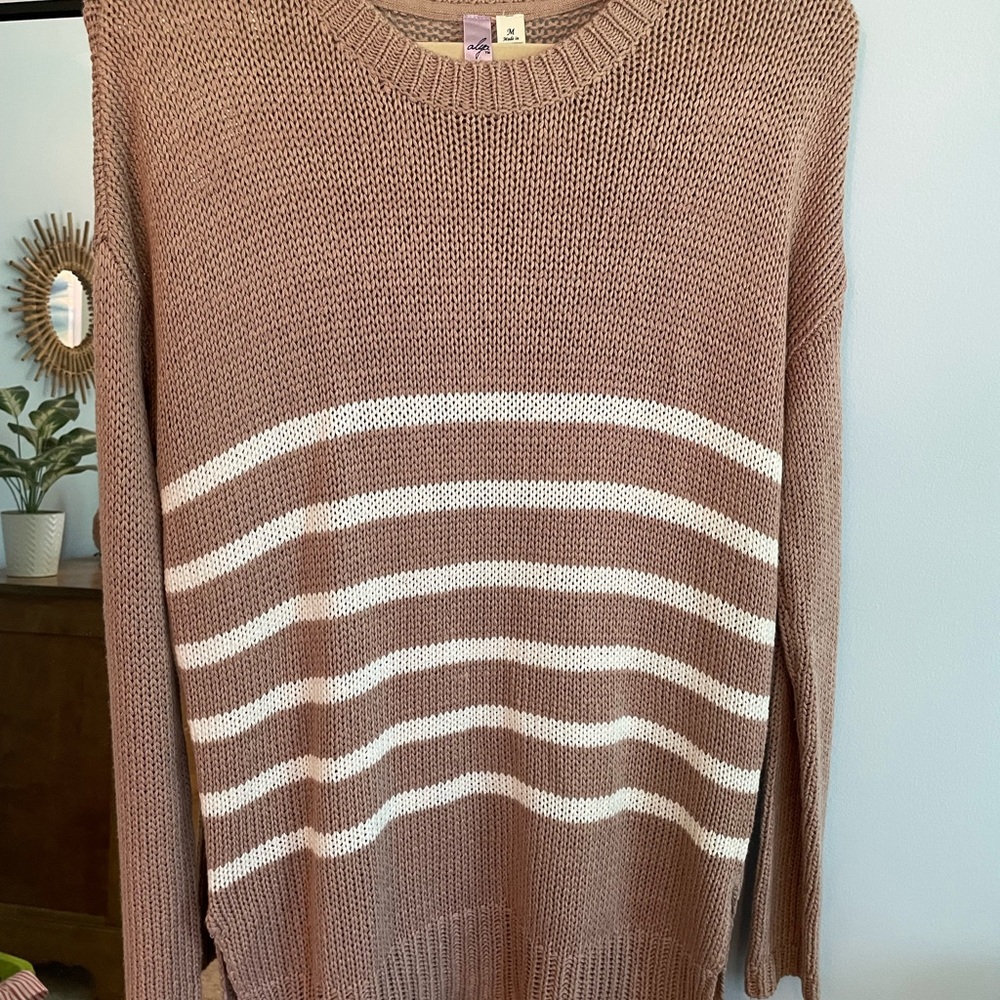 Alya Dusty Rose Crew Neck Sweater with Stripes
